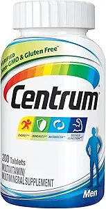 Centrum Multivitamin for Men, Multivitamin/Multimineral Supplement with Vitamin D3, B Vitamins and Antioxidants, Gluten Free, Non-GMO Ingredients, Tablet, 200 Count