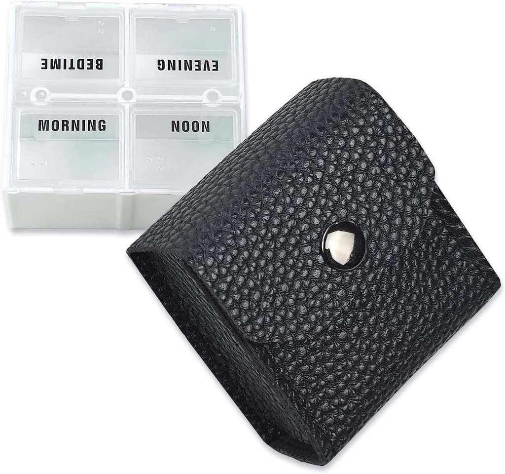 VOFOON Small Pill Organizer, Travel Pill Box für Geldbeutel, Pocket Pill Container, 4 Mal pro Tag Täglich tragbare Medizin Vitamin Case, Fish Oil Supplement Box (4 Komponenten, 4X-SU)