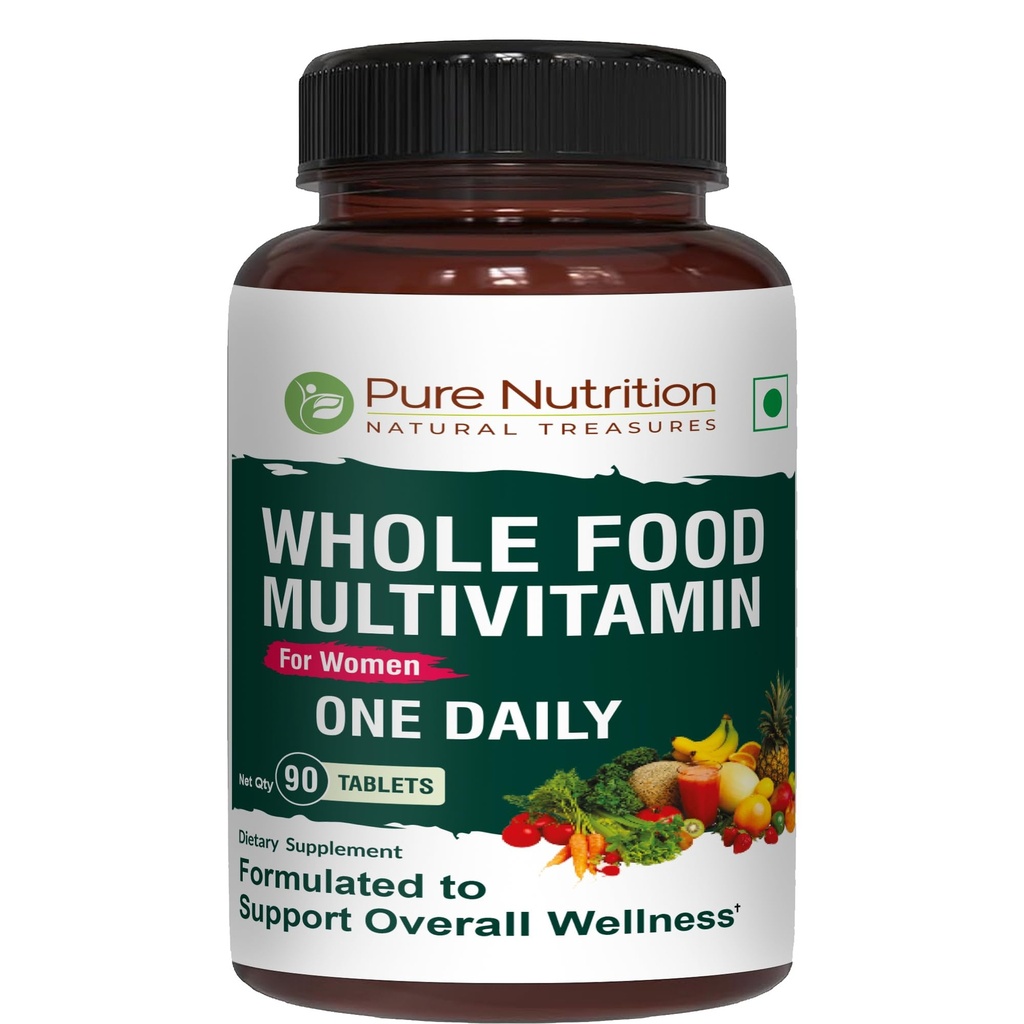 Nutrition pure Multivitamines alimentaires entières pour les femmes 90 Tabs Un-A-Jour , 100 % RDA , 24 Vitamines naturelles et minéraux , Toutes les plantes naturelles à base de femmes Multivitamine , 3 mois