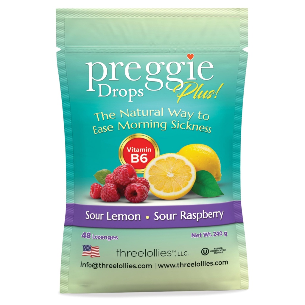 Preggie Pop Drops Plus Fortified with Vitamin B6 - Morning Sickness Relief mit Vitamin B6. Preggie Pops für Relief für schwangere Frauen Candy Drops. Sour Raspberry & Sour Lemon 48 Count