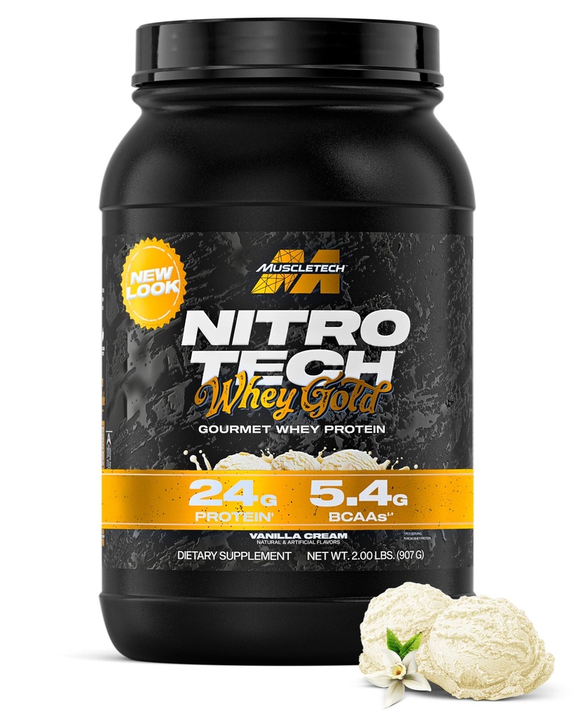 MuscleTech Whey Protein Powder (Vanilla Cream, 2LB) - Nitro-Tech Whey Protein Isolate Smoothie Mix für Lean Muscle & Recovery - 24g Whey Gold für Damen und Herren - Packaging May Vary