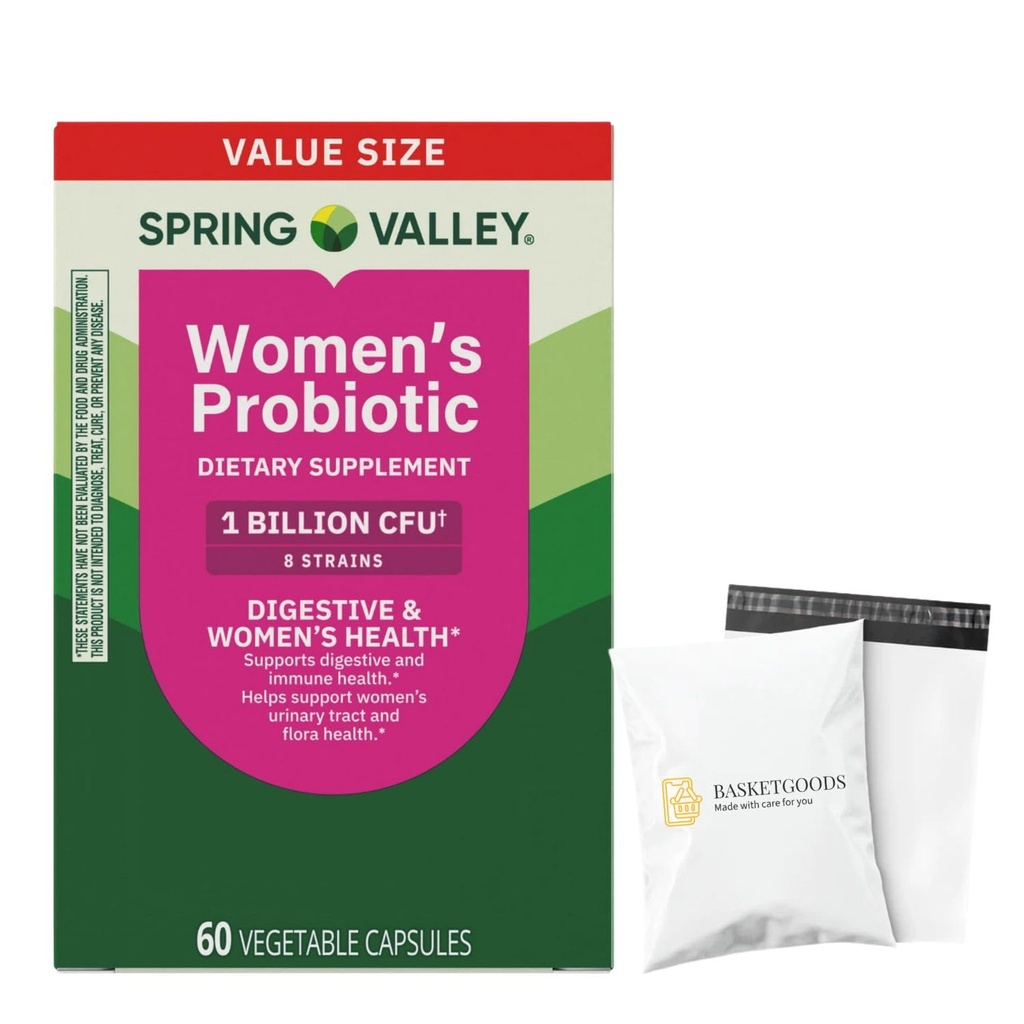 Probiotics for Women Capsules, Dietary Supplement 1 Billion CFUs - Digestive Health by Spring Valley (60 Capsules - Pack of 1) - Set by Basket Goods