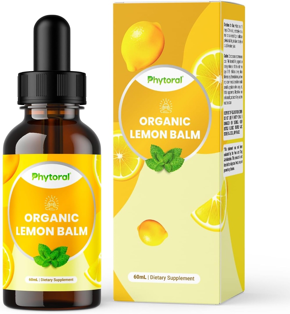 Phytoral Organic Lemon Balm Leaf Liquid Extract for Immune Support - Lemon Balm Tincture for Mood & Relaxation Support - Organic Tincture Blatt Tropfen für Erwachsene & Kinder Nahrungsergänzung - 60 ml