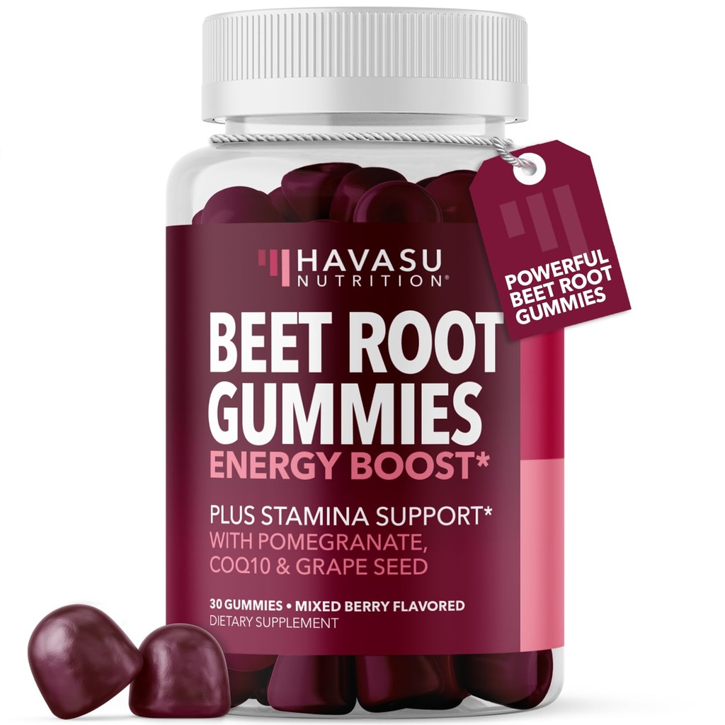 Beet Root Gummies mit COQ10 & Granatapfel - Nitric Oxid Supplement für Männer und Frauen - Beetroot für Ausdauer, Leistung, Erholung - Vegan, Non-GMO, Glutenfrei - Gemischte Berry Flavor, 30 Count