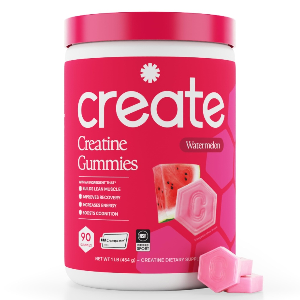 Creatine Monohydrate Gommies pour les hommes et les femmes - Boost Focus, Strength, and Endurance, Anti-Melting Formula, Vegan, Sans gluten, Non-OGM, 1.5 Gram Créatine par Gummy (Watermelon, 90 ct)
