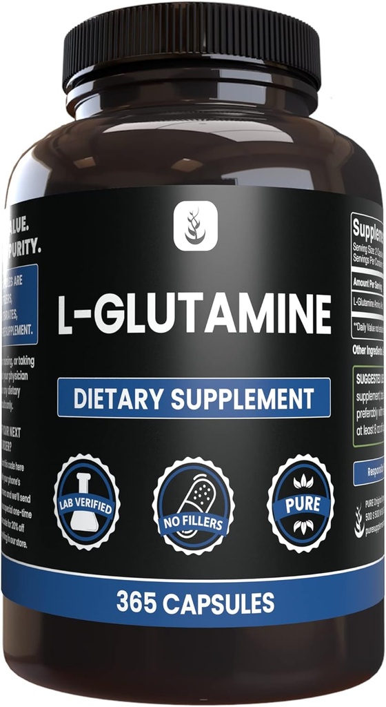 PURE ORIGINAL INGREDIENTS L-Glutamin (365 Kapseln) Kein Magnesium oder Reisfüller, Immer rein, Lab Verifiziert