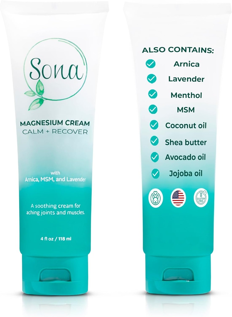 Magnesiumcreme mit Arnica, MSM, Menthol und Lavender – topische Magnesiumlotion für Schlafunterstützung und Leg Cramps, auf Rücken, Beine, Füße und Hals – 4 Unzen