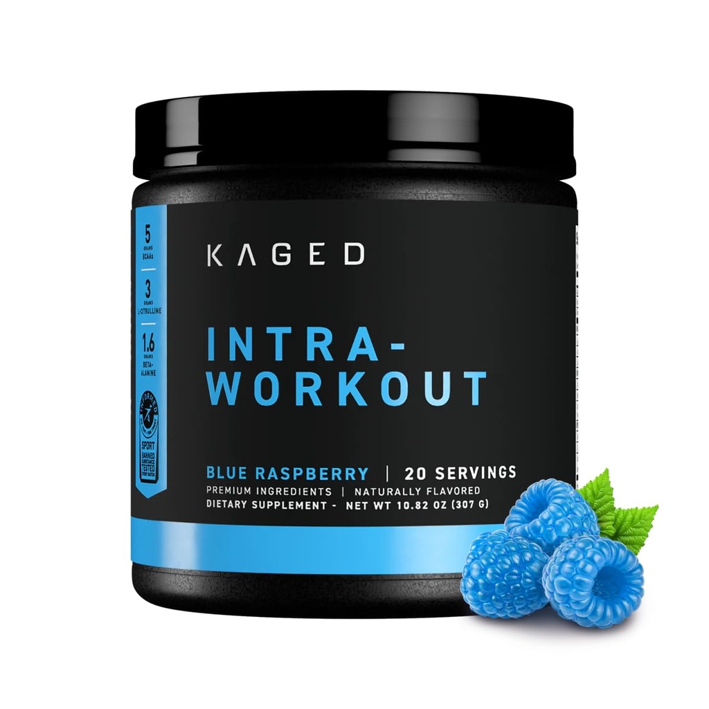 Kaged Intra-Workout Pulver In-Kaged BCAAs, L-Citrulline & Beta-Alanin für Endurance 124mg Bio PurCaf Caffeine Coconut Water Powder 20 Serviert Blau Himbeer