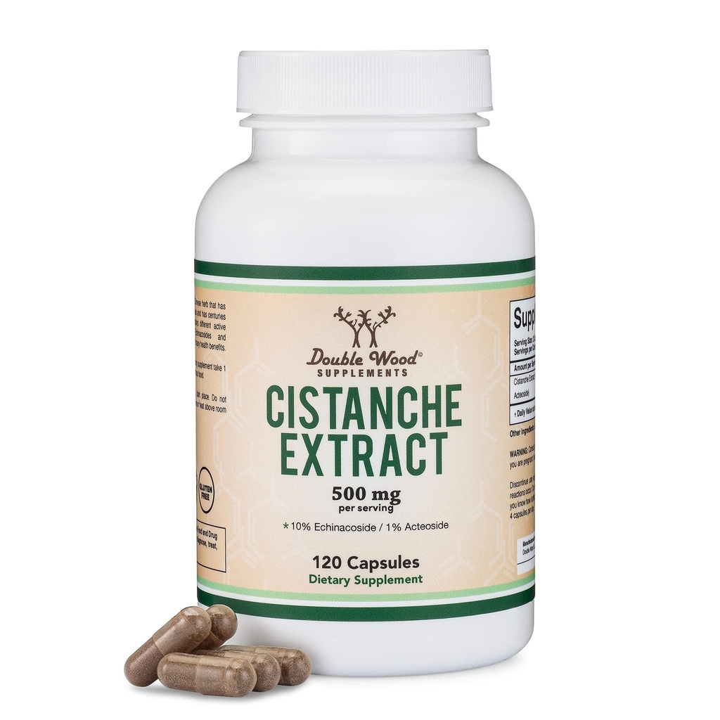 Cistanche Tubulosa Extract 500mg par portion (120 Capsules) Supplément de testostérone de cistanche pour hommes (standardisé pour contenir des échinacosides et des Actéosides) par Double Wood