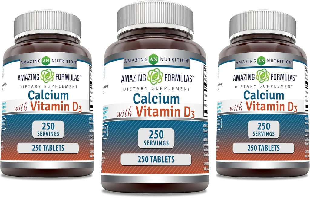Erstaunliche Formeln Kalzium mit Vitamin D3 Ergänzung | Tabletten | Non-GMO | Gluten-Free | Made in USA (3 Pack, 250 Count)