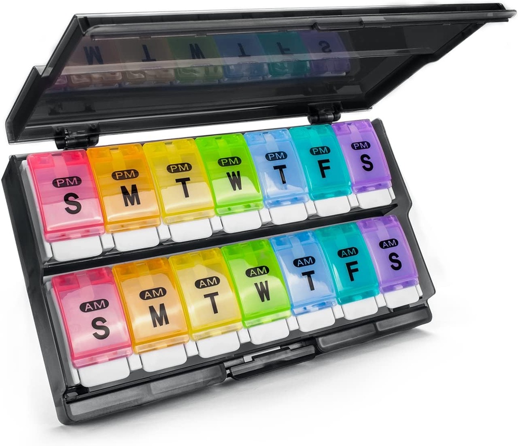 Extra Large Weekly Pill Organizer 2 Mal am Tag - Remtise Am/Pm Daily Pill Case Medicine Organizer, Push Button 7 Day Pill Box für Pillen/Vitamin/Cod Liver Oil/Supplements (Rainbow)