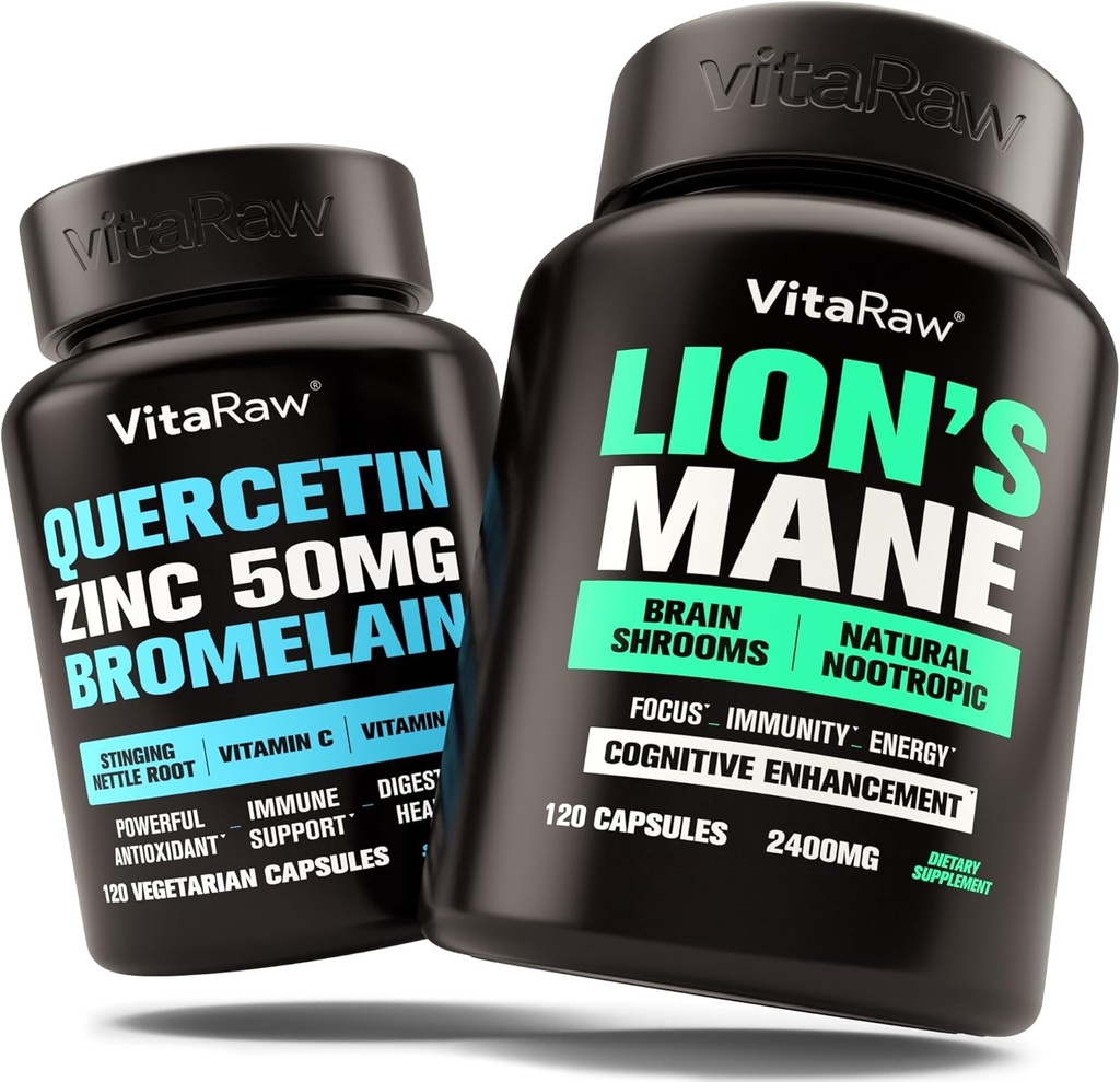 Quercetine biologique avec Bromelain + Capsules de champignons de la Mane Lions