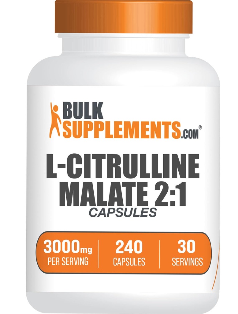 BulkSupplements.com L-Citrulline Malat Kapseln - als L-Citrulline Malate 2:1, Nitric Oxide Supplement - Glutenfrei, 8 Kapseln pro Portion (3000mg), 240 Zähler (Pack von 1)