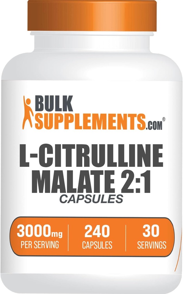 BulkSupplements.com L-Citrulline Malat Kapseln - als L-Citrulline Malate 2:1, Nitric Oxide Supplement - Glutenfrei, 8 Kapseln pro Portion (3000mg), 240 Zähler (Pack von 1)