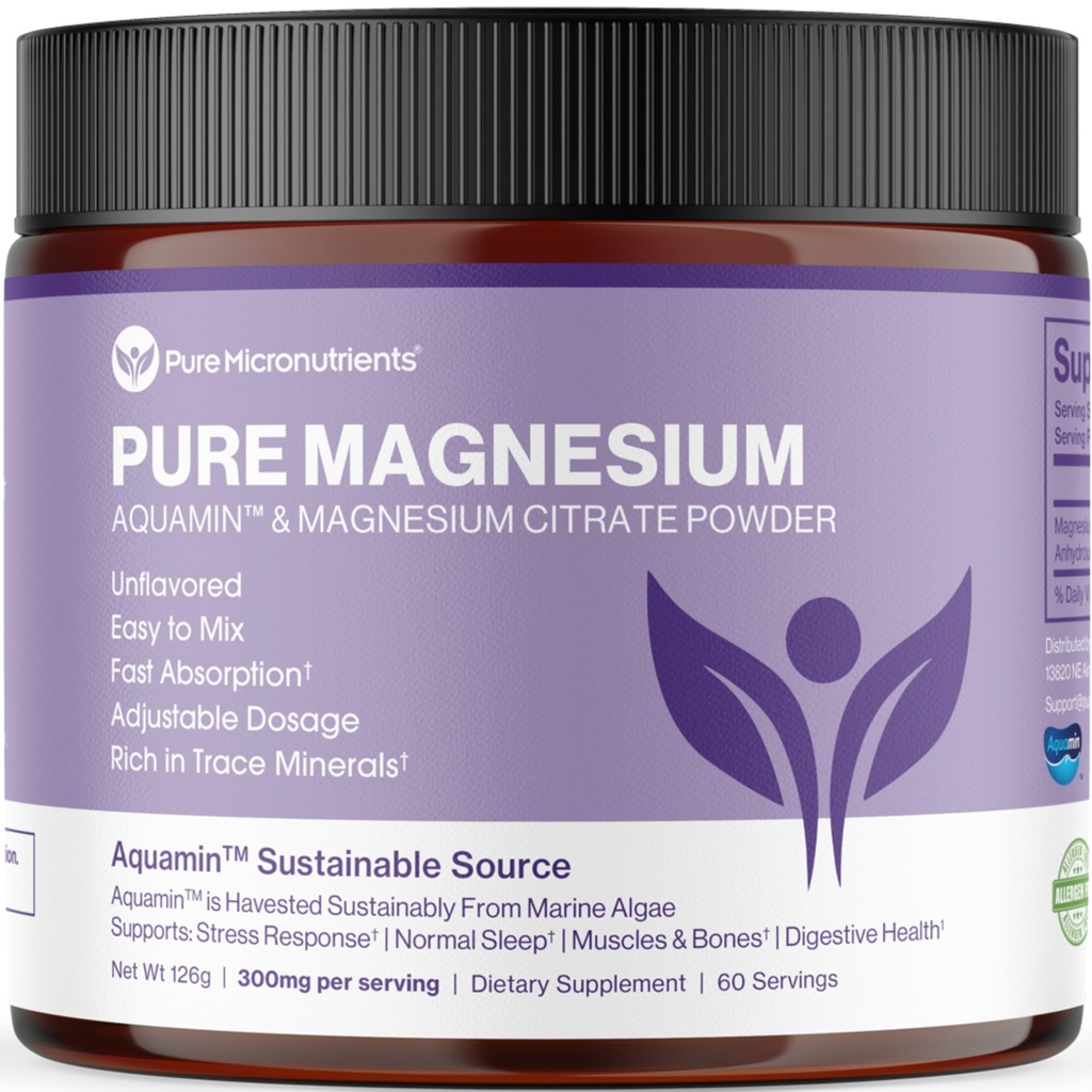 Citrate de magnésium pur pour soutenir la santé du sommeil, des muscles et des os, l'énergie, le cœur et la digestion. Mélange de poudre de magnésium, végétalien, 60 portions