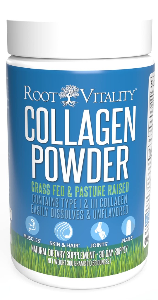 Root Vitality Collagen Peptides Powder - Grass-Fed, Weide-Raised Hydrolyzed Protein Supplement für Haut, Haar, & Nails - Non-GMO, Zero Sugar Daily Supplement für Männer & Frauen (30 Portionen)