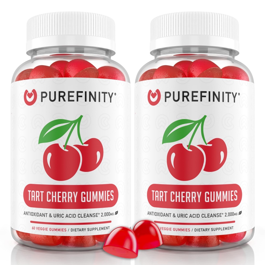 PUREFINITY Tart Cherry Gummies – Uric Acid Flush für Joint Relief & Recovery, Raw Juice Extract Antioxidant – Non-GMO, Gluten Free, Vegan, 60 Count (Pack mit 2)