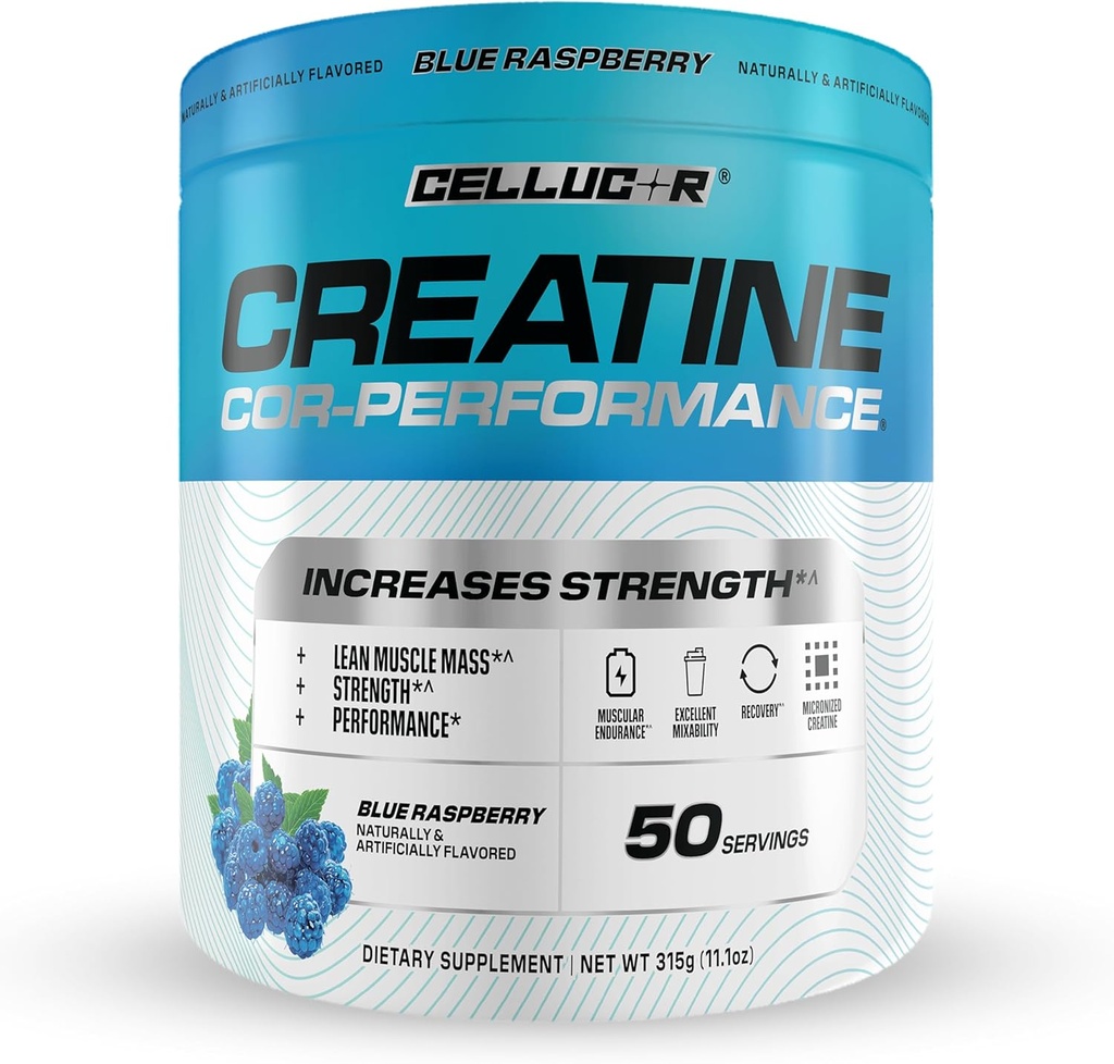Cellucor Creatine Powder, Blue Raspberry Flavor - Erhöht Stärke, Lean Muscle Maß & Endurance, Micronized Creatine für schnelle Absorption, 5g Kreatin pro Servierung, 50 Portionen