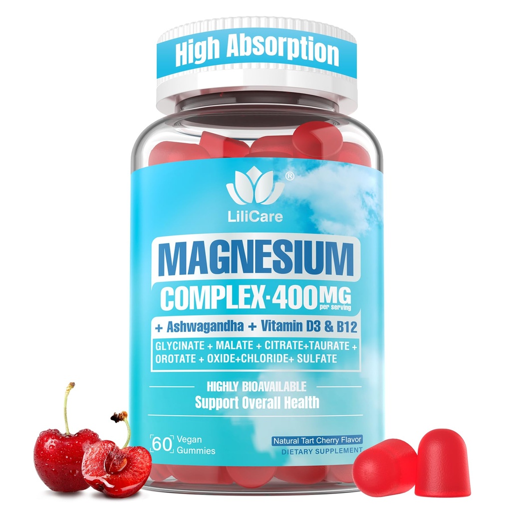 Sugar Free Magnesium Complex for Women, Calm Magnesium Gummies for Adults 400mg, Magnesium Glycinate, Citrate, Malate & More- Magnesium Gummy with Magnesium Ashwagandha, D3, B12 for Relax, Calm, Vegan