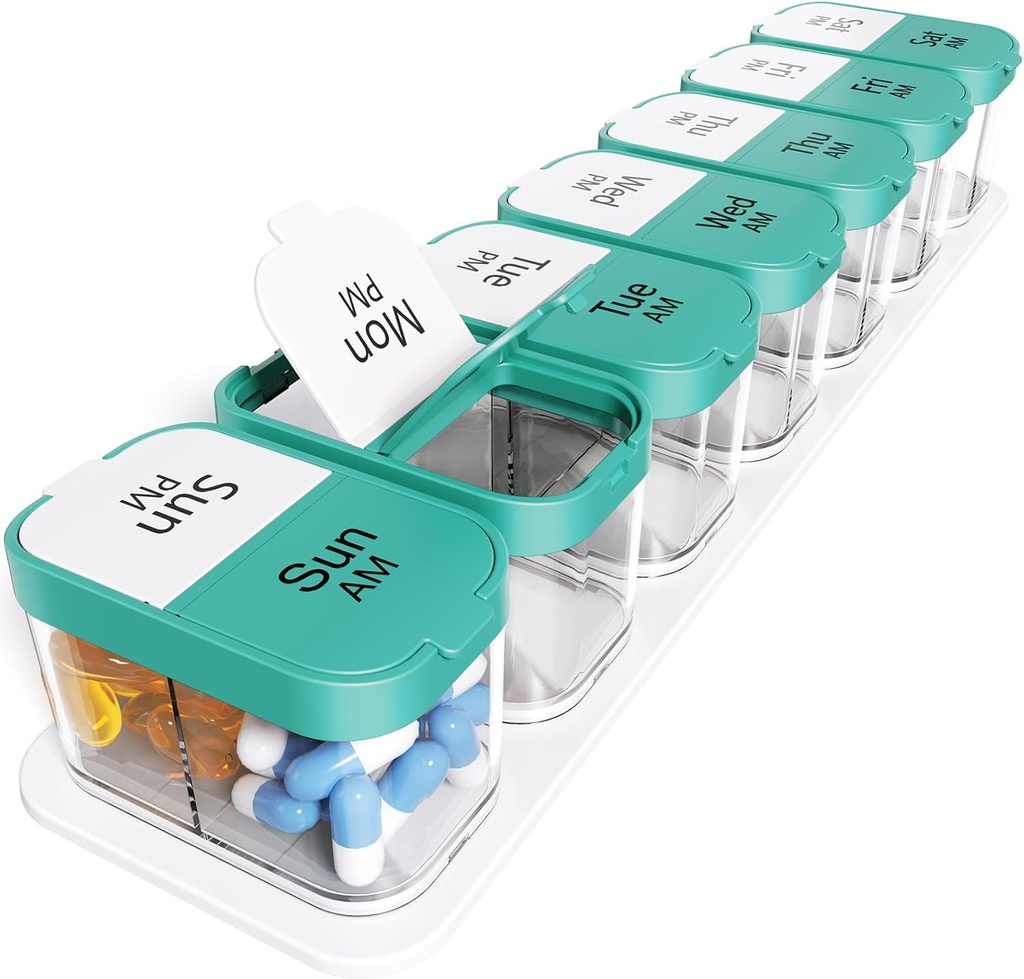 Odaro Extra große wöchentliche Pille Organizer 2 Mal pro Tag, Pille Box 7 Tage Am Pm zu halten tägliche Medizin Vitamin und Ergänzungen - Cyan