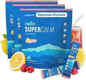 Mélange de boissons Nello Supercalm - Ashwagandha KSM 66, supplément de glycinate de magnésium et de L-théanine, vitamine D3 - extrait de racine d'Ashwagandha (3-pack)