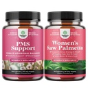 Bundle de supplément de soutien avancé PMS pour la période de soutien de l'humeur basse énergie Crampes et dégel pour les femmes et Palmetto de scie extra-fort pour les femmes - DHT Blocker épaississant les cheveux vitamine
