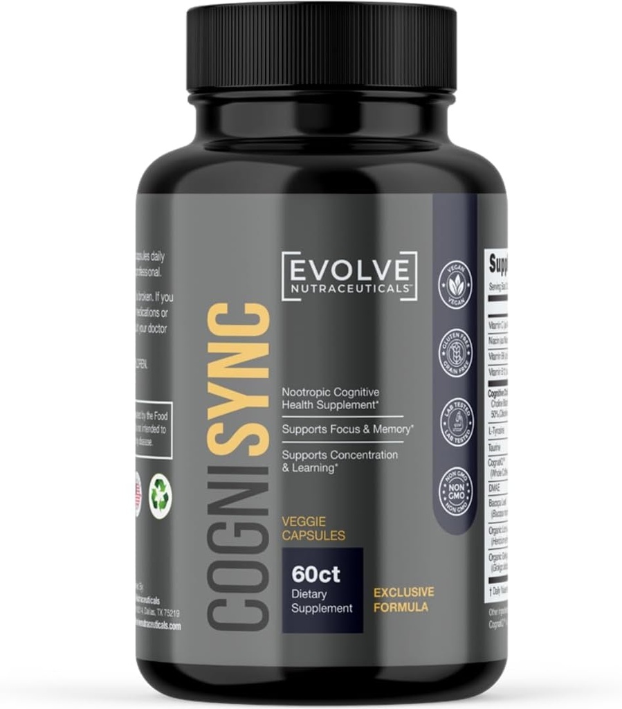 Cognisync Nootropic Brain Health Supplement 60ct, 12 Powerful Ingredients, Lion's Mane, Alpha-GPC, Cognitive Enhancement, Brain Fog Support, Memory Support, Smart Drug Alternative