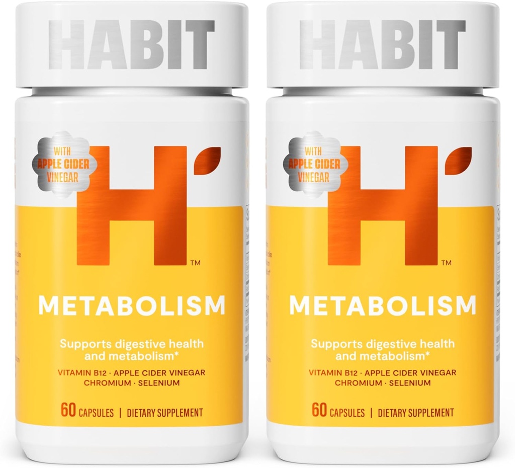 Habit Metabolism Supplement 2 Pack (120 Kapseln) - Unterstützt Verdauungs-Gesundheit & Stoffwechsel, Vitamin B12, Selen, Chrom, Apfelessig, Vegan, Non-GMO