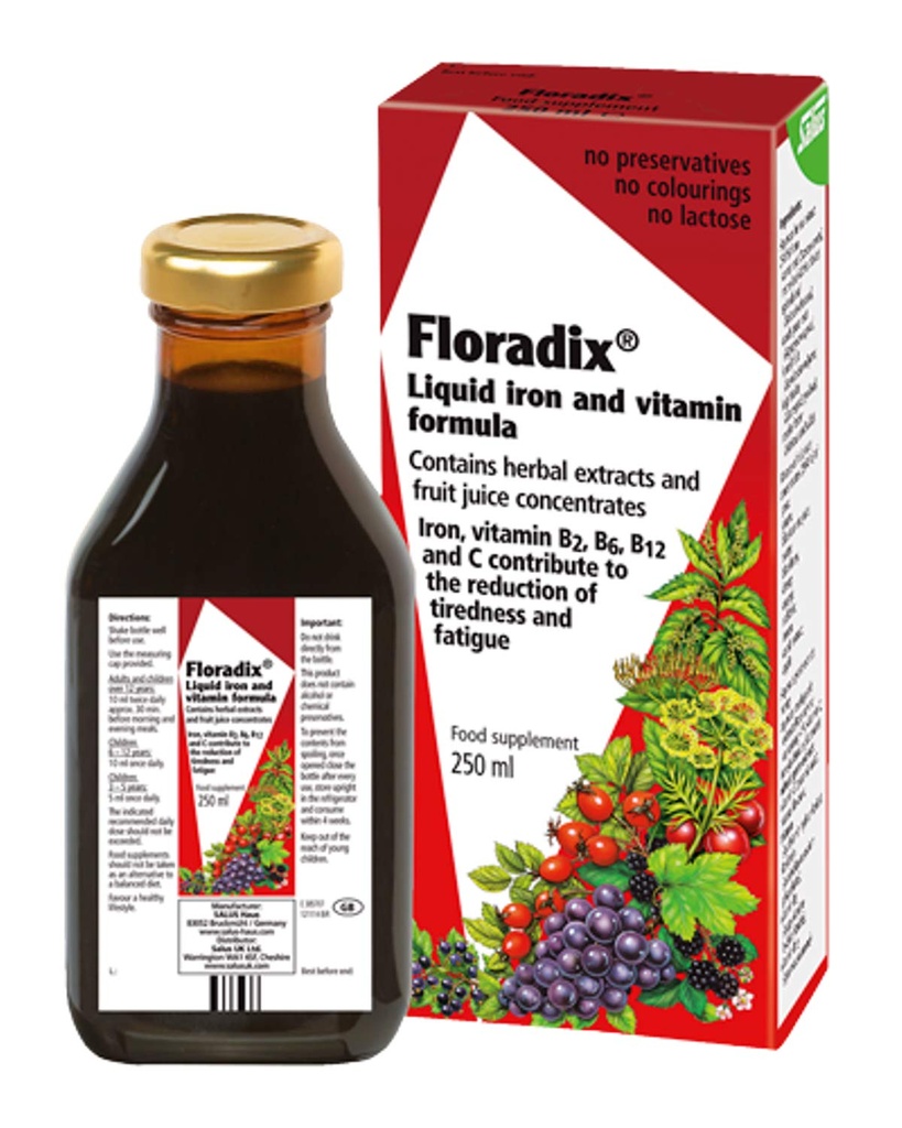 Floradix Floravital Liquid Iron and Vitamin Formula 8.5 fl.oz. - 250 ml - Made in Germany (3 Pack)