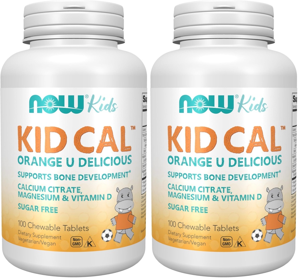 JETZT Ergänzungen, Kid Cal mit Calcium Citrat, Magnesium und Vitamin D, Tart Orange, 100 Chewables, Verpackung Mai Vary (Pack von 2)