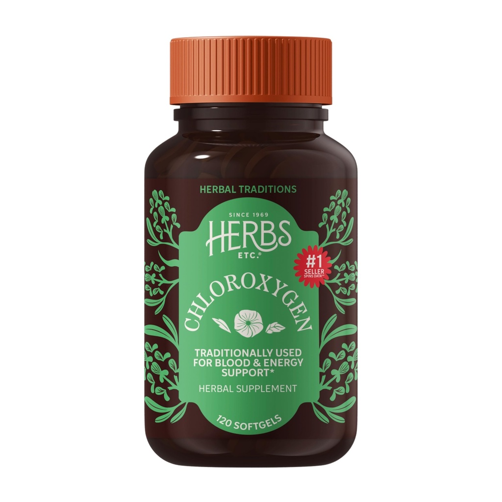 Herbes Etc. ChlorOxygen Concentrate de chlorophylle - Aide à la circulation sanguine saine - Soutien de l'environnement à haute altitude - Soutien énergétique - 120 Softgels (120 portions)