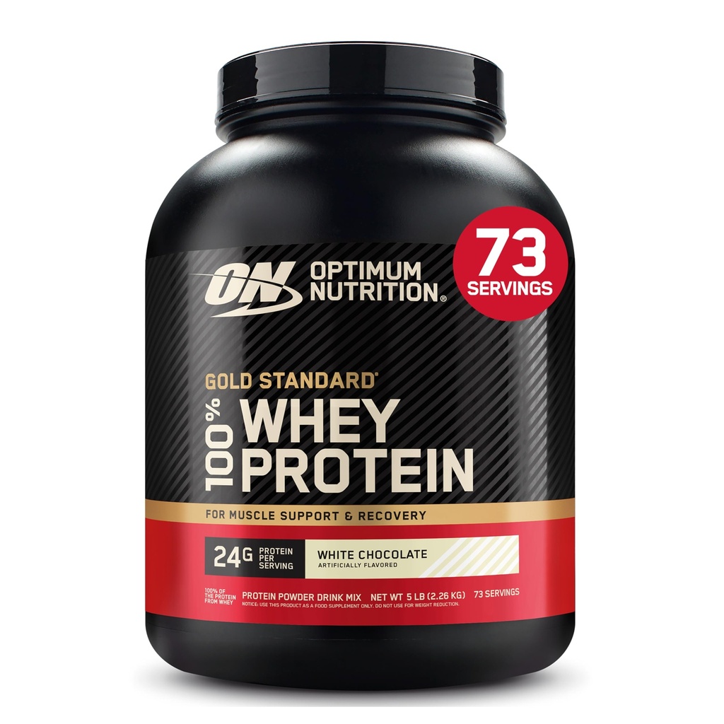 Optimum Nutrition Or Standard 100% poudre de protéines de lactosérum, chocolat blanc, 5 livres (paquetage mai Vary)