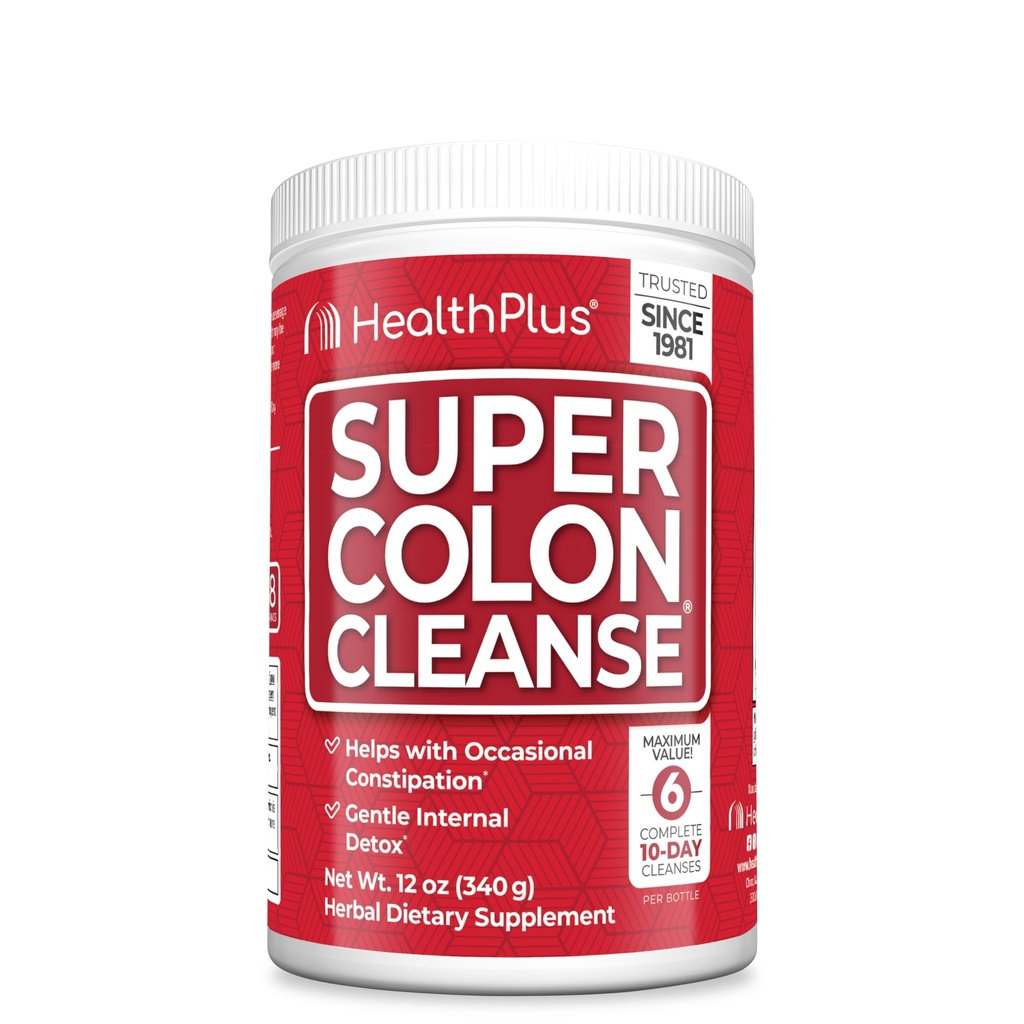 Health Plus Super Colon Cleanse, 12 oz en poudre, 68 portions - Détox naturel, soulagement de la constipation digestive, nettoyage doux de la gueule avec Psyllium Husk & Senna Leaf