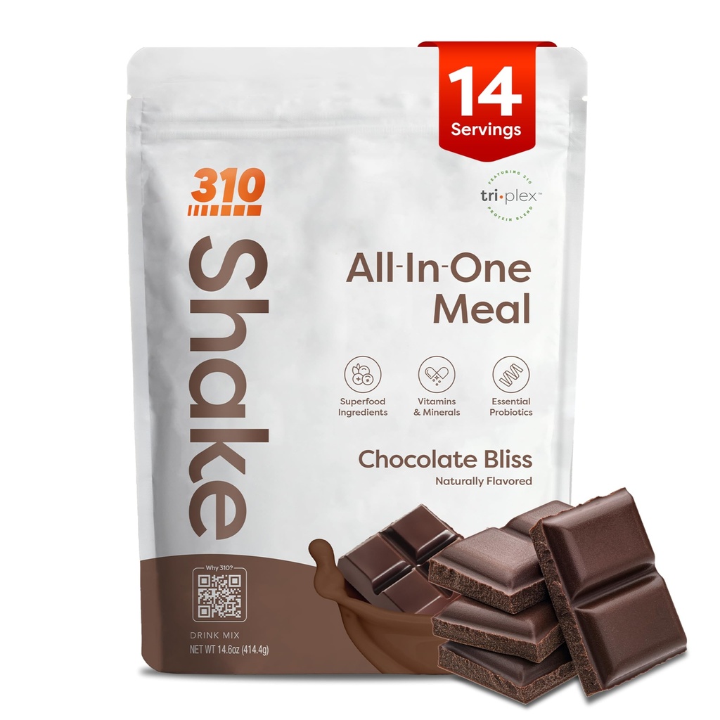 310 Ernährung All-In-One Meal Ersatz Shake Powder - Pflanzenbasierte Protein-Smoothie-Mischung w/High Fiber, Probiotics & Adaptogens - Low Carb, Vegan, Keto & Paleo Friendly - Chocolate Bliss - 14 Srv