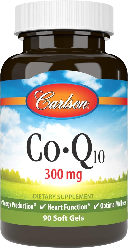 Carlson - Co-Q10, Co-enzyme Q10, 300 mg, Production d'énergie et fonction cardiaque, 60 Softgels