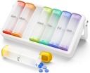 Wöchentliche Pille Organizer 2 Mal am Tag, KOVIU Große Reise Pille Box 7 Tage, Am Pm Twice Tägliche Pille Fall mit drehbarem Griff, Pillenhalter Behälter für Vitamin, Medizin, Beilage, Translucent-White