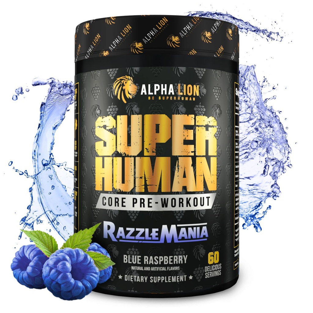 ALPHA LION Core Pre Workout with Creatine for Performance, Beta Alanine for Muscle, L-Citrulline for Pump & Tri-Source Caffeine for Sustained Energy (60 Servings, Razzle Mania)