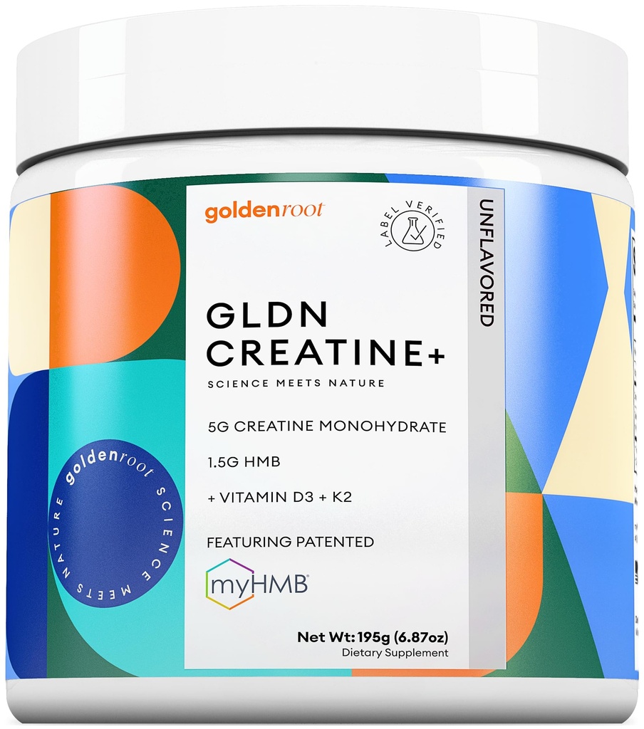GLDN Créatine - Monohydrate de créatine avec HMB pour le soutien musculaire et la récupération soutenue avec la vitamine D3 et K2 pour la santé osseuse et articulaire - Conçu pour les femmes et les hommes - Poudre non aromatisée - 30 Servir