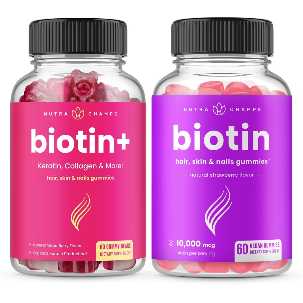 NutraChamps Biotin+ & Biotin. Das komplette Duo für Haar, Haut und Nägel.