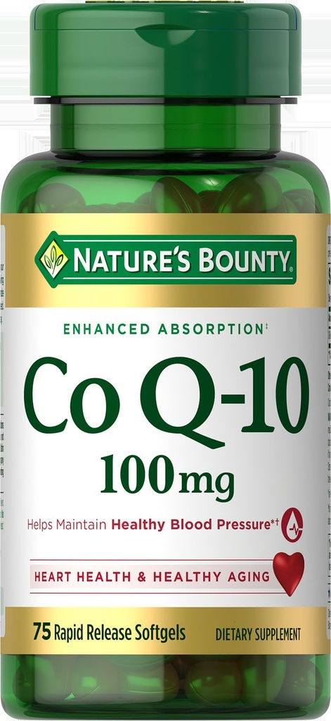 Nature's Bounty CoQ10, aide à maintenir une pression artérielle saine, 100 mg, softgels à libération rapide, 75 Compte