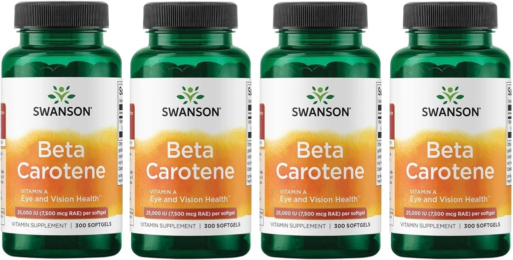 Swanson Beta-Carotene Vitamin A 25000 IU Softgels - Haut, Auge und Immunsystem Gesundheit - Antioxidans Unterstützung - 7500 mcg (300 Softgels) (4 Pack)
