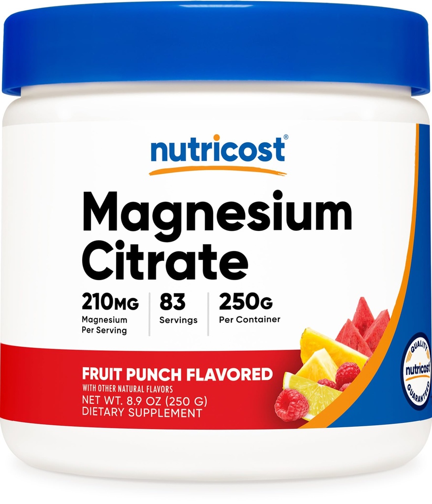Poudre de citrate de magnésium Nutricost (Fruit Punch, 250 grammes)