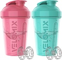 VELOMIX -2 Pack- 20 oz Protein Shaker Flaschen für Proteinmischungen - 2x Wire Whisk | Leak Proof Shaker Cups für Protein Shakes und Pre Workout | Protein Shaker Bottle Pack (Pink/Turquoise)