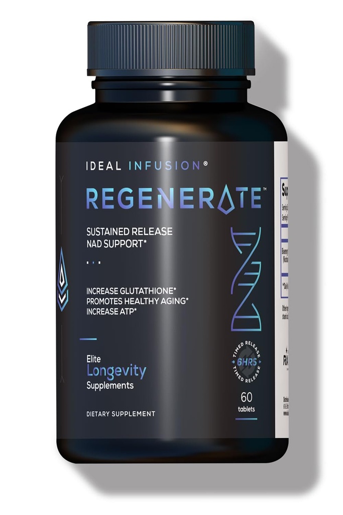 Regenerate Sustained Release Supplement für NAD & NR Biosynthesis, Boost ATP, NAD+, Glutathione: Herz-Kreislauf Gesundheit & Muskel Vitalität (60 Servierungen) Vegan
