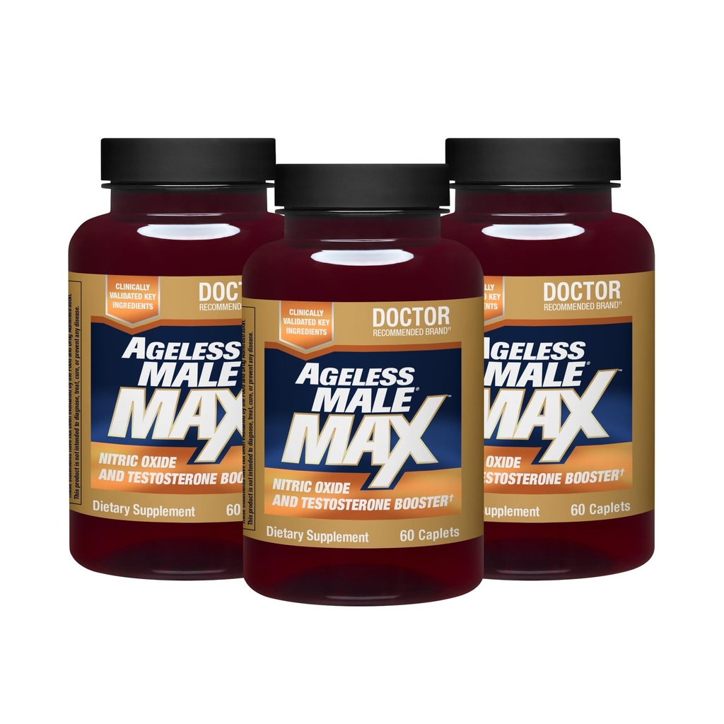 Ageless Male Max Total Testosterone Booster for Men (180 Caplets, 3-Pack)
