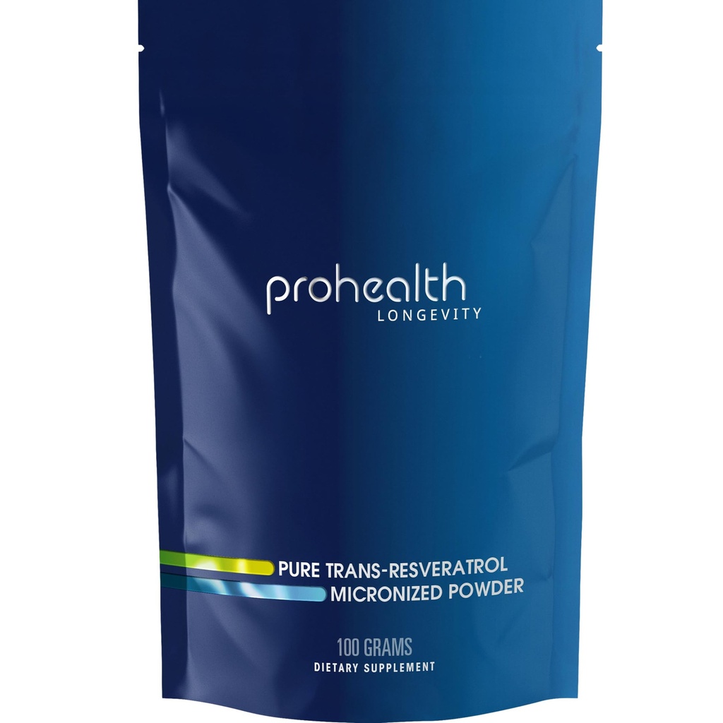 ProHealth Longevity Bulk Trans Resveratrol Poudre 100 grammes - Classe pharmaceutique pure, 1000 mg par scoop, absorption supérieure et biodisponibilité