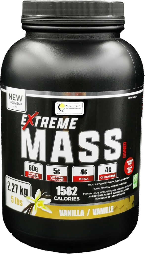 Extreme Maß Gainer Muscle Builder, 5 lb (2.27 kg) Low Sugar High Calories for Intense Workouts (Vanilla)