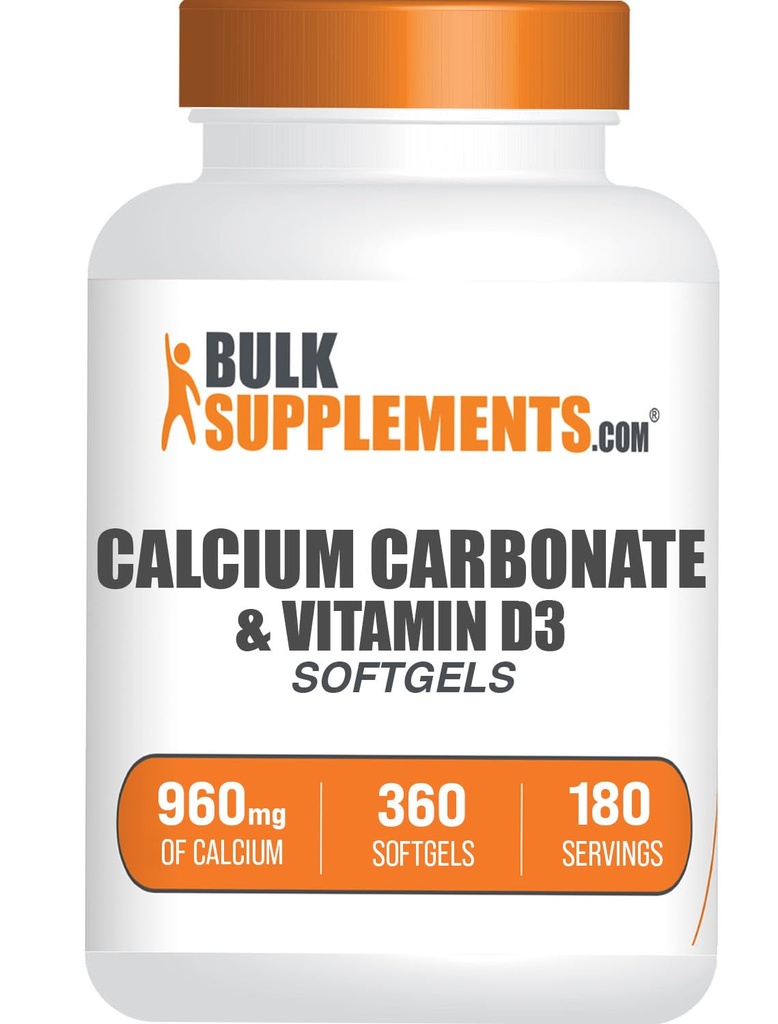 BulkSupplements.com Kalziumkarbonat & Vitamin D3 Softgels - Kalzium und Vitamin D3, Kalzium & D3 Ergänzung für Immununterstützung - Glutenfrei, 2 Softgele pro Servierung, 360 Count (Pack von 1)