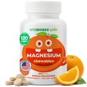 Kids Magnesium Chewable.com Great Tasting.com 300mg Magnesium Supplement Vegan, non OGM et sans gluten Magnésium Oxyde Supplément pour la fonction musculaire.com 120 Chewables.com Vitaworks