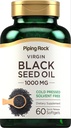 Piping Rock Black Seed Oil Softgel Capsules de 1000mg de softgel 60 pilules de softgel sans solvant pressé à froid, sans OGM, supplément sans gluten